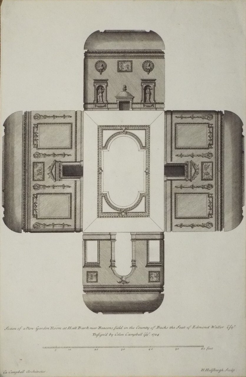 Print - Section of a New Garden Room at Hall Barn near Beacons field in the County of Bucks the Seat of Edmond Waller Esqr. Designed by Colen Campbell Esqr. 1724 - Hulsbergh